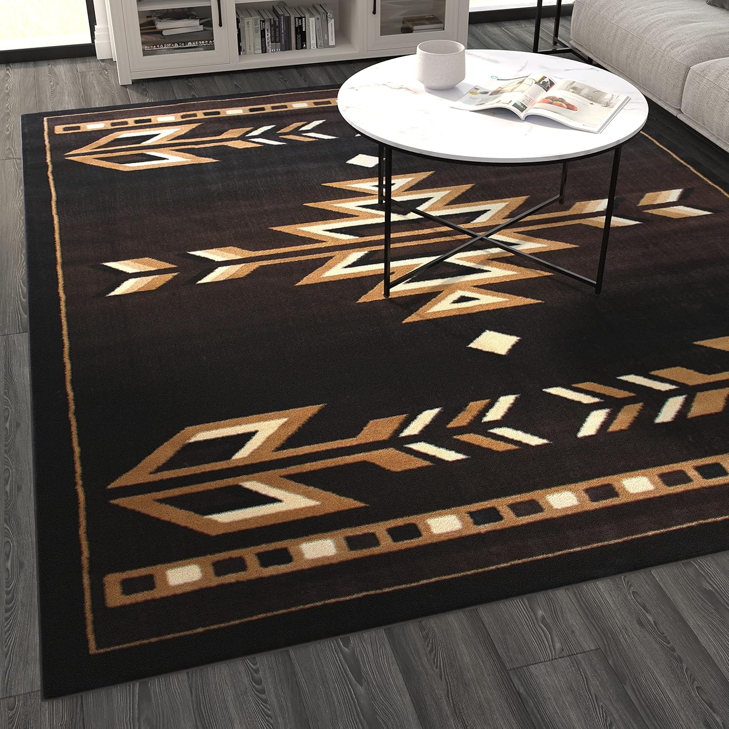 Masada Masada Rugs 8'x10' Southwest Native American Area Rug in Brown, Black, Beige & Ivory