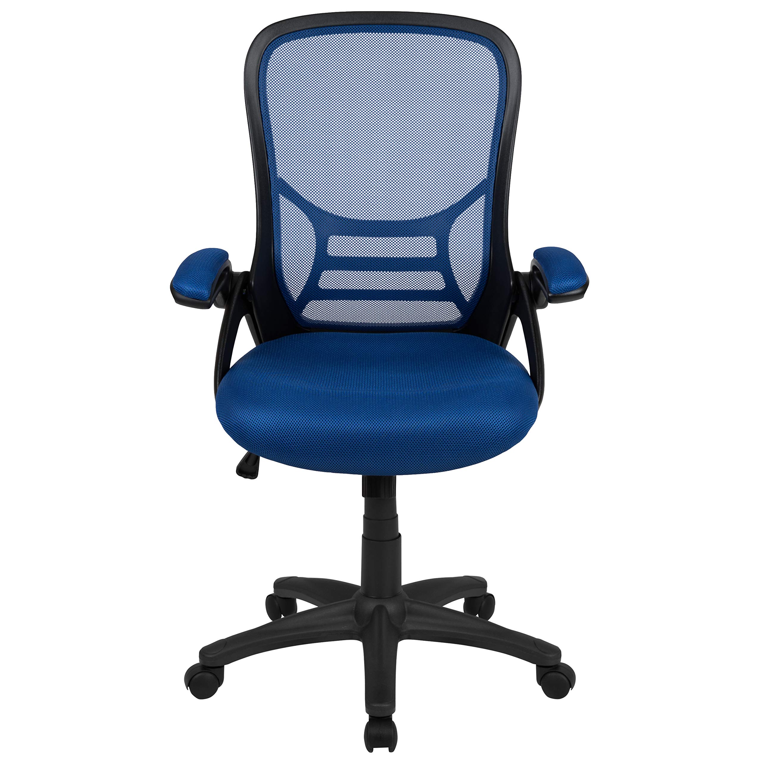 Porter - Silla de oficina giratoria de respaldo alto con soporte lumbar ajustable y altura del asiento, silla de escritorio ergonómica de malla con reposabrazos abatibles, azul/negro 7