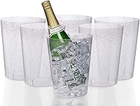 Vista 1 de Exquisite Paquete de 6 cubos de hielo desechables de plástico transparente con purpurina plateada de 96 onzas para fiestas, bueno como un enfriador