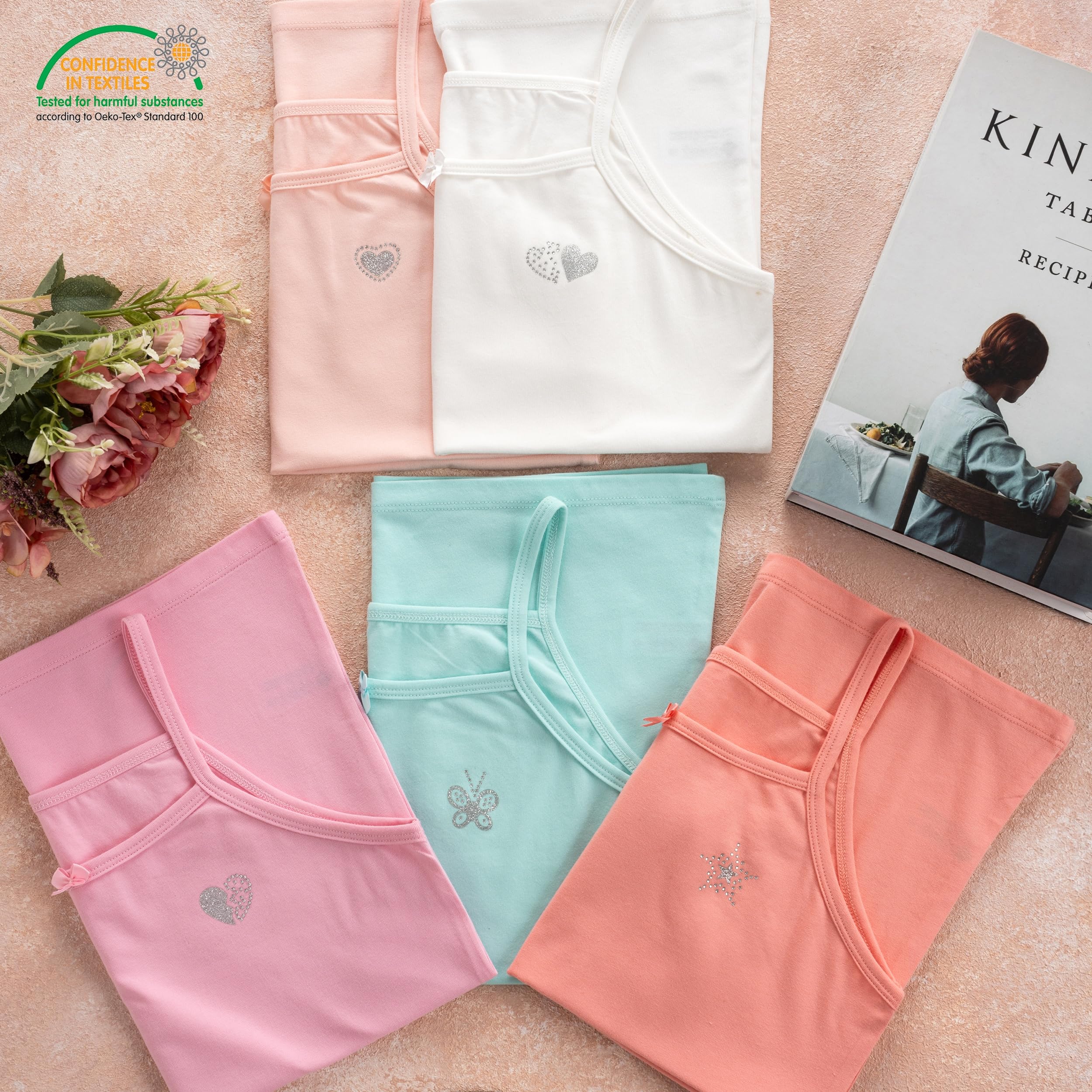 LOREZA® 5 Filles sous-vêtements en Coton Débardeur Enfants Strass/Bretelles Fines 2-13 Anni