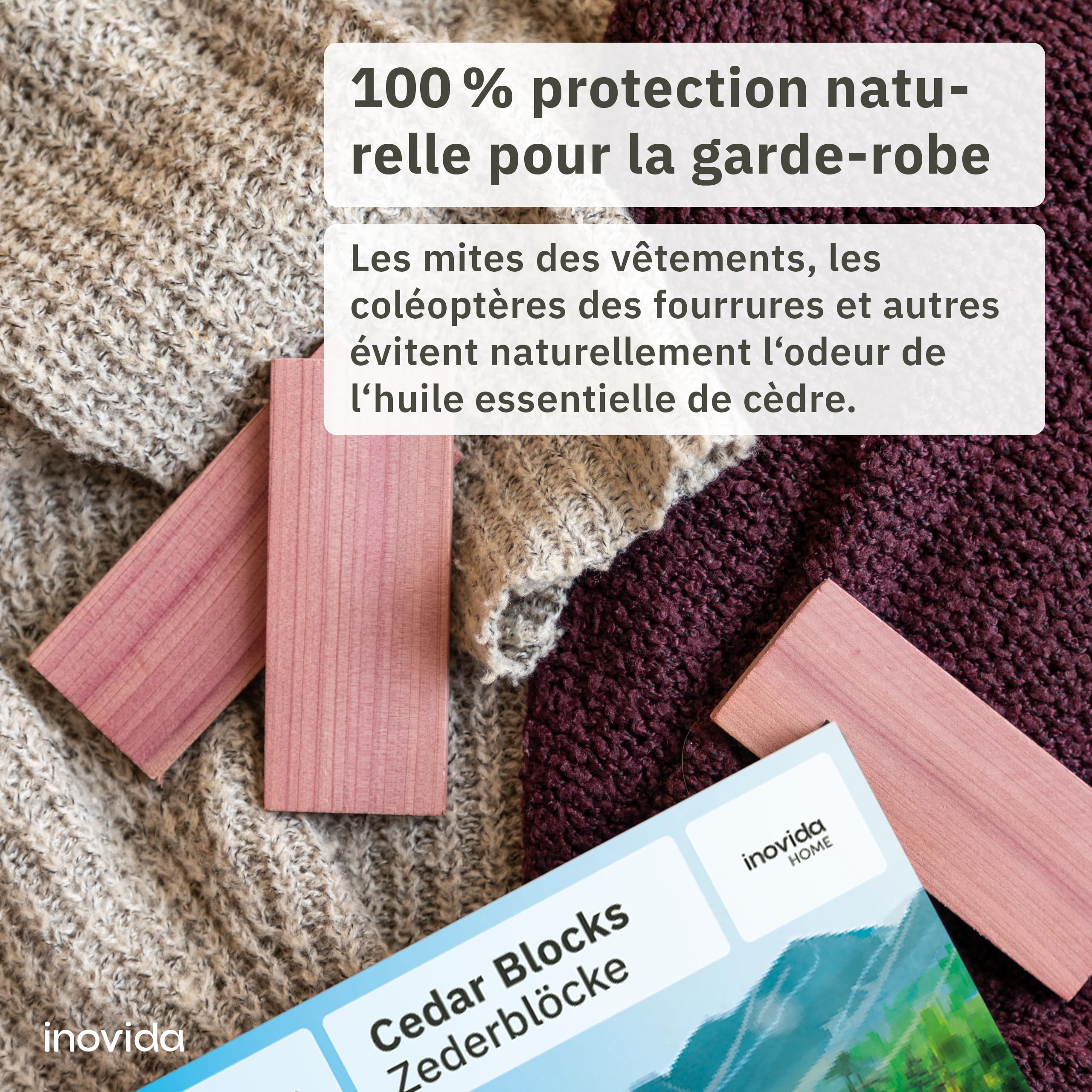 Protection Anti-Mites en Bois de Cèdre pour Armoire : 16 Blocs Parfumés en Bois de Cèdre Contre Les Mites Textiles – Désodorisant Naturel pour Penderie – Parfum Frais pour Vêtements – de Inovida