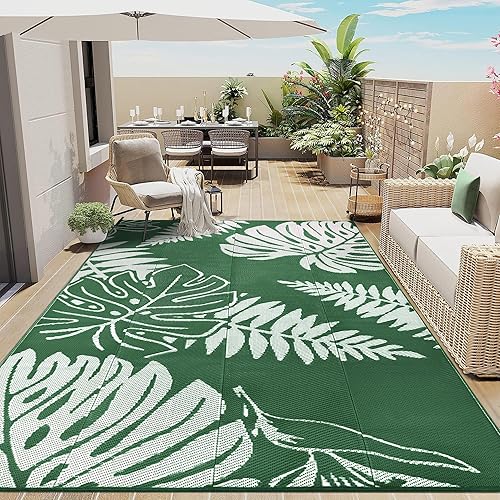 Miniatura 5 de Alfombra de paja de plástico para exteriores, estilo bohemio, impermeable, para patio, 5 x 8 pies, alfombra para exteriores, alfombra geométrica