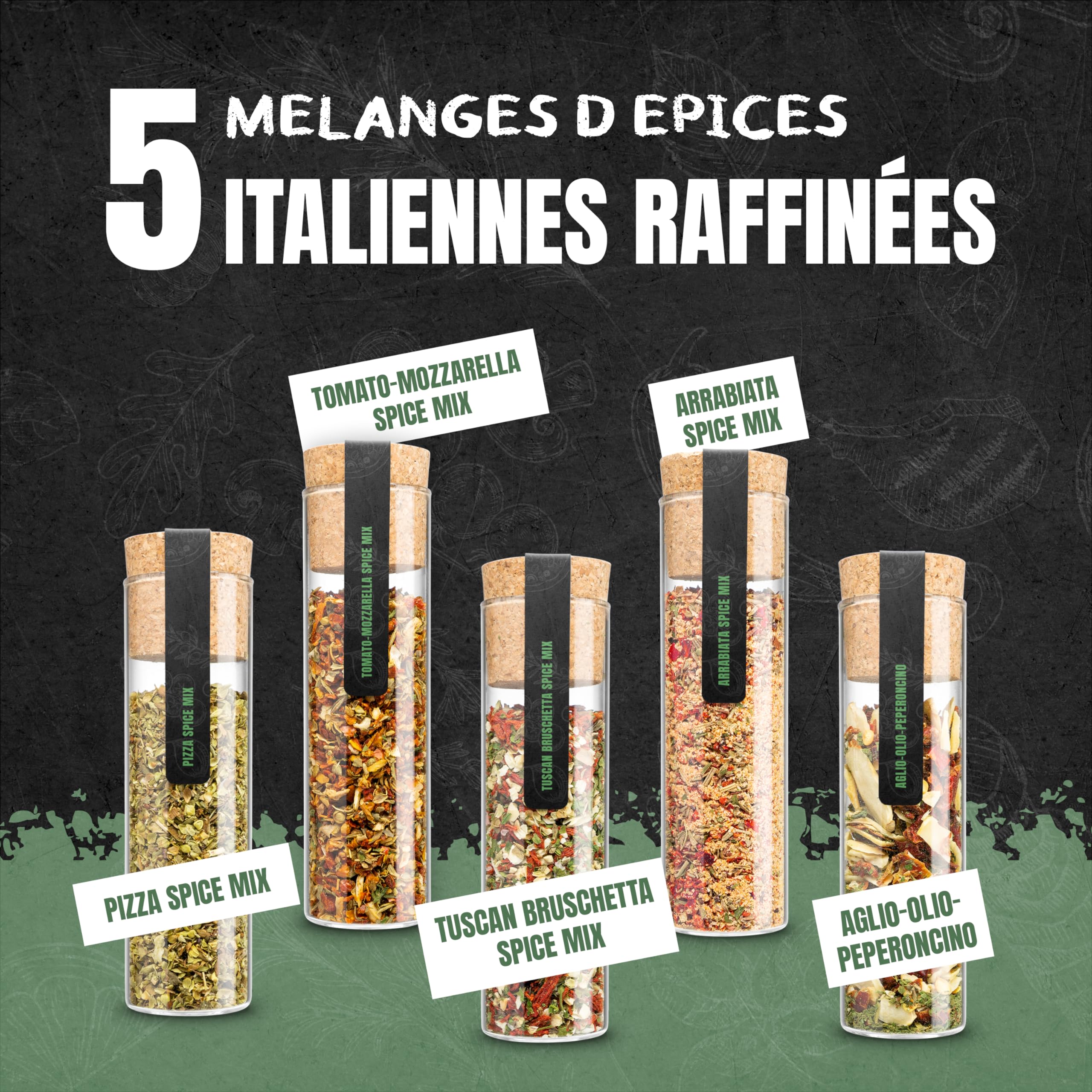 AMARI ® Ensemble de Epices pour Herbes Italiennes – 5 Mélanges d'épices Exquis – Epices du Monde Set Epices Cuisine Italiennes Epices Barbecue