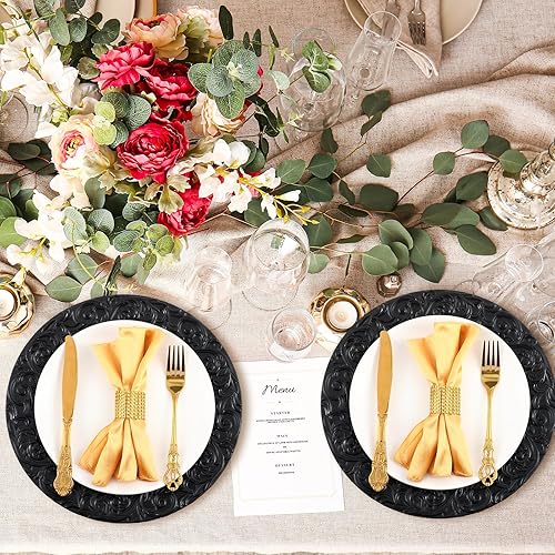 Miniatura 5 de Zhehao 50 unidades de platos antiguos a granel de 13 pulgadas con borde en relieve de plástico, platos redondos decorativos para cenas, bodas,