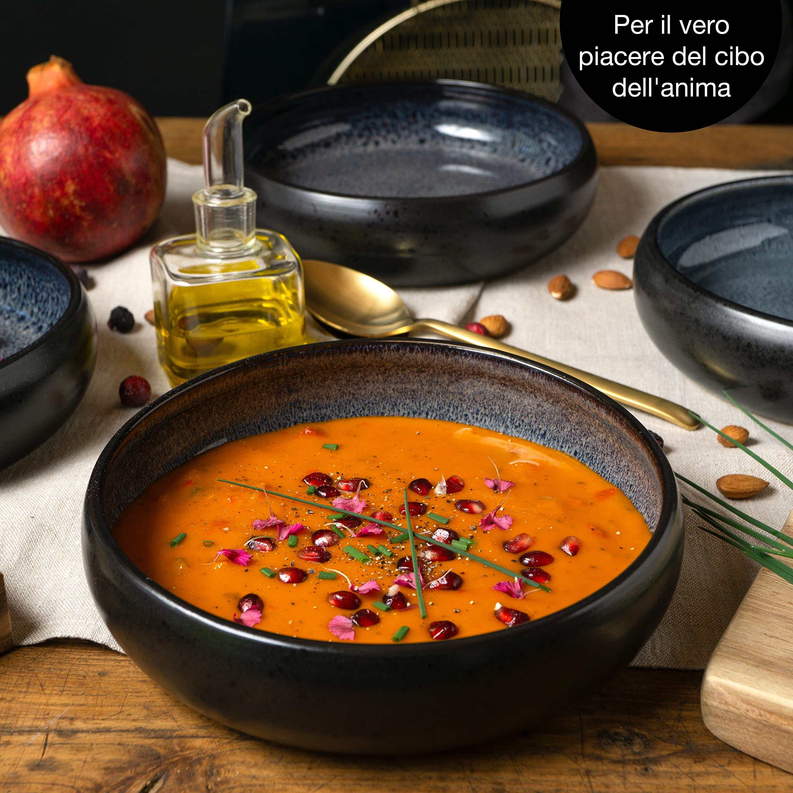 Moritz & Moritz SOLID Set con quattro piatti fondi da 19 cm in gres porcellanato per zuppe, primi piatti, insalate e molto altro