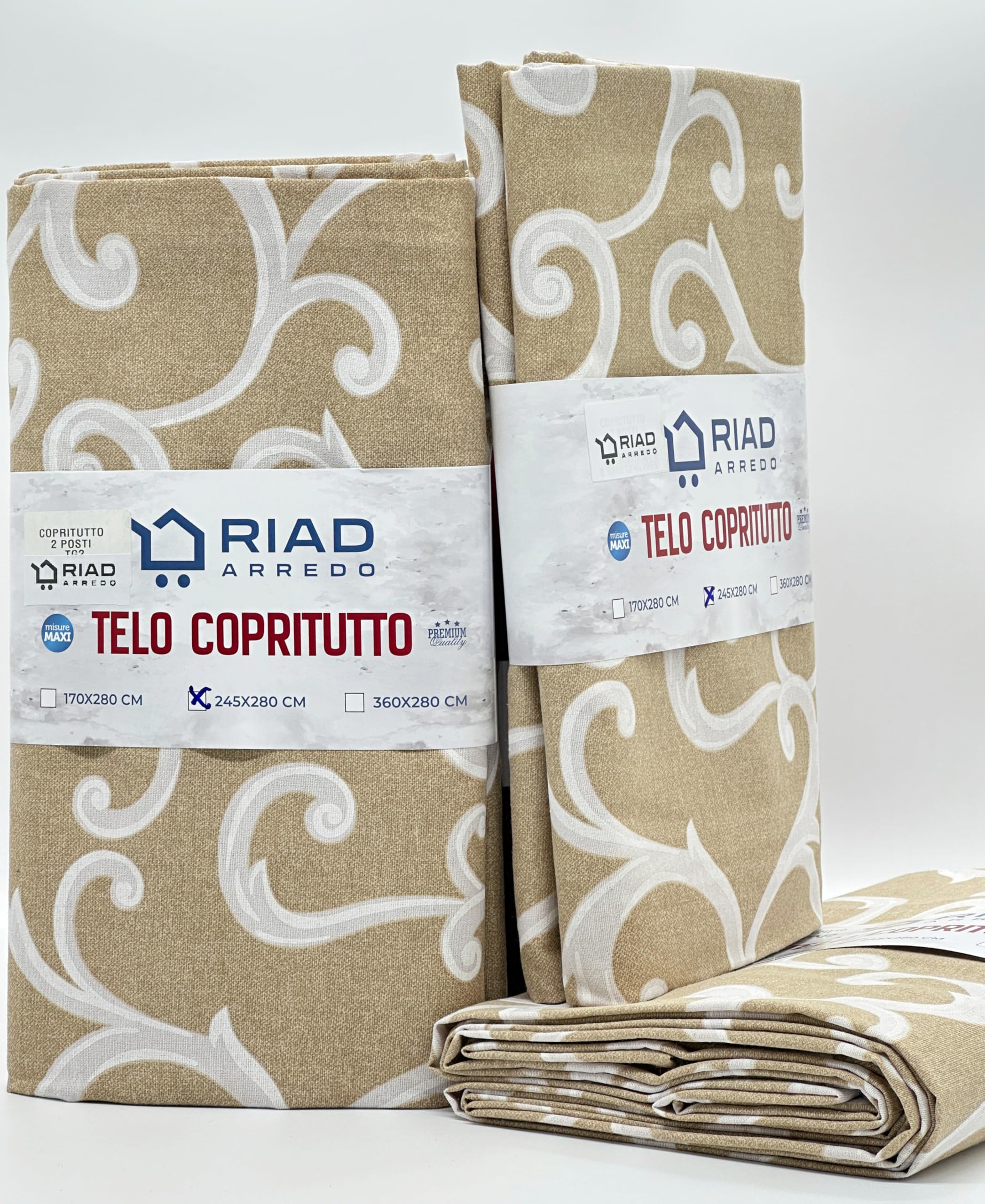 Riad Arredo Telo Arredo Copridivano - Copritutto Multiuso GranFoulard Copriletto in Cotone - Tela Robusta (Beige, 2 PIAZZE - 250X280 CM)