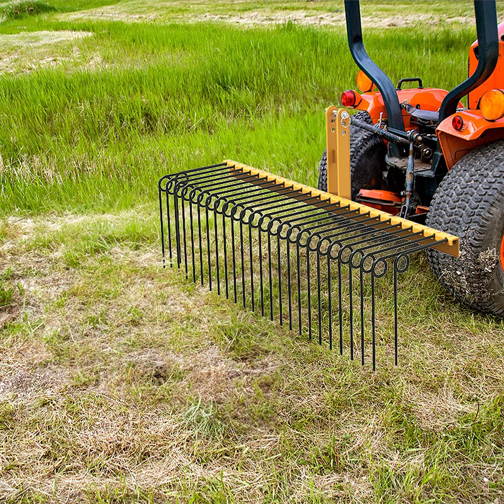 Tractor Rake Attachment KUAFU 60 Inch Landscape Rake Pine Straw Rake ...
