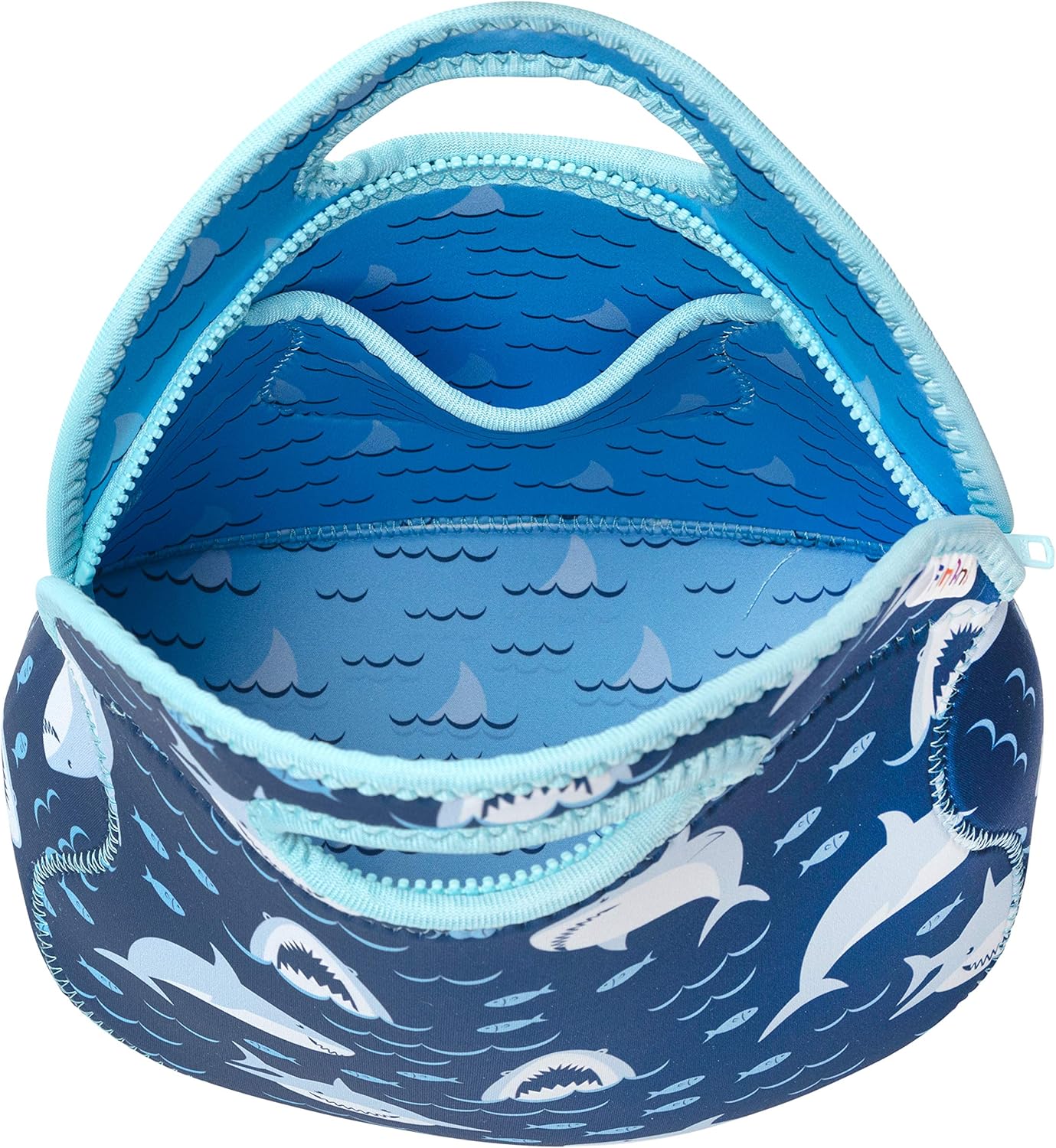 FUN KINS Insulated Lunch Bag for Kids | Spacious, Durable, Machine Washable | Premium Quality | Interior Pocket & Name Tag | Easy to Pack, Folds Flat for Storage | Large Size Lunch Bag (Sharks)