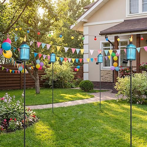 Vista 5 de 4 Pack Glass Garden Torch , 13.5 oz Blue Outdoor Torch Garden Décor , 61-Inch Upgraded Citronella Torches with 3-Prong Grounded Stake , Metal Light