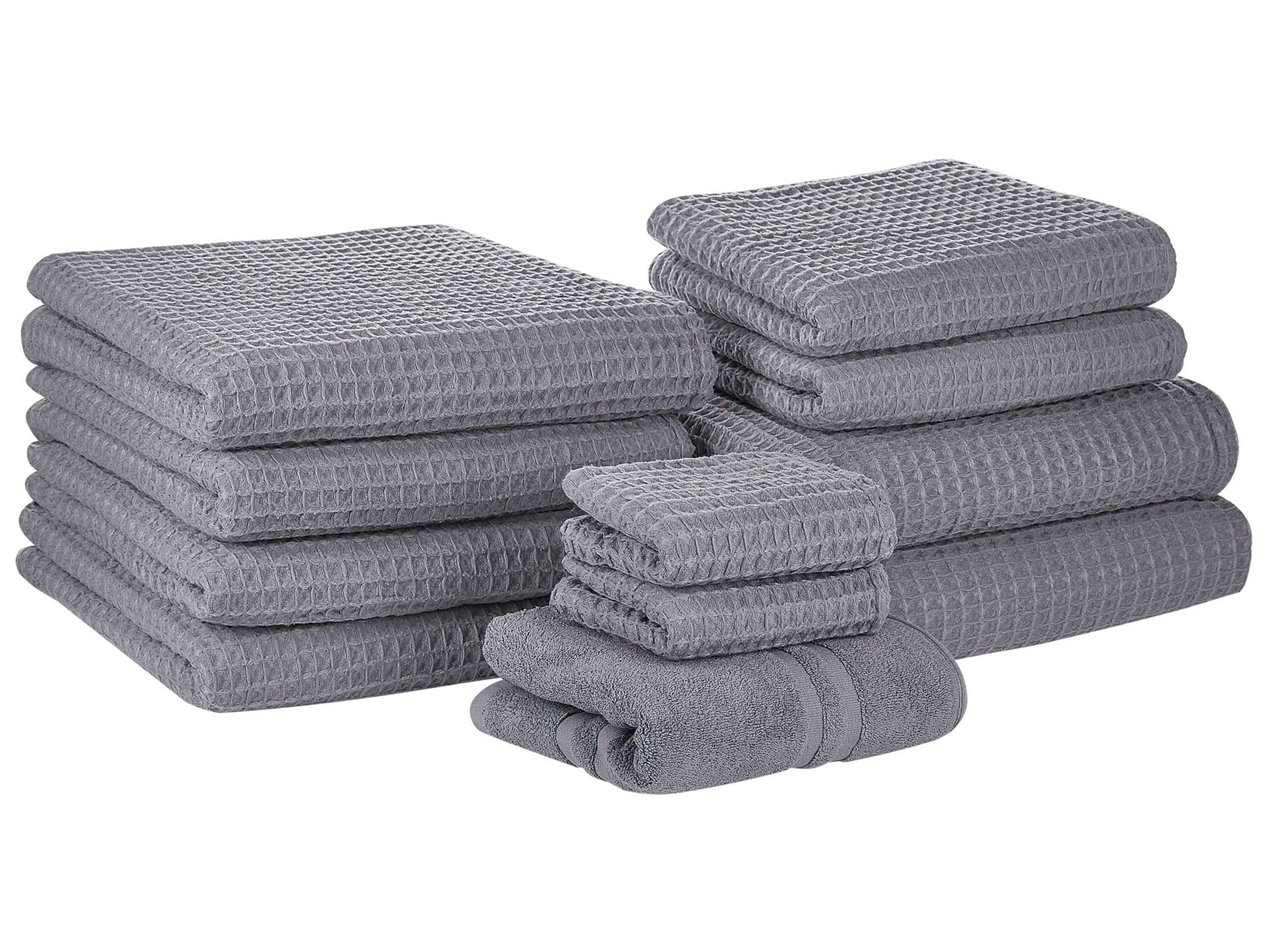 Beliani Conjunto de 11 Toallas Toalla de baño y Alfombrilla de baño de algodón Gris Low Twist para Invitados Areora