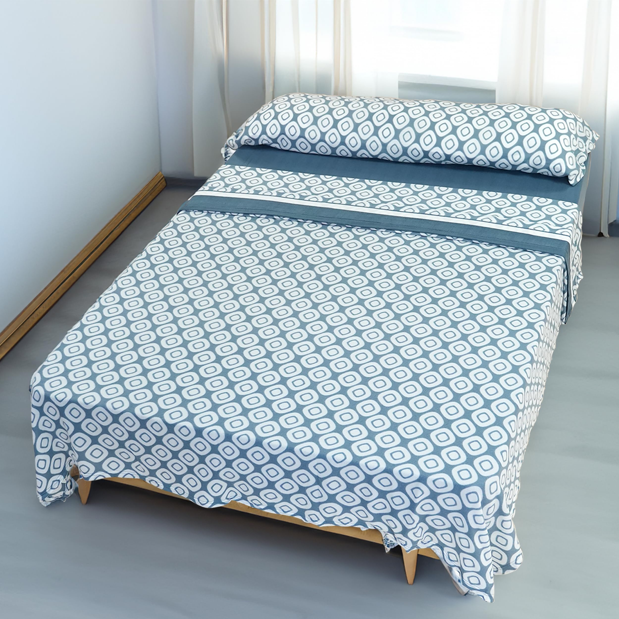 Etrexonline Juego de Sábanas Térmicas Pirineo 3 Piezas para Cama de 150 – Sábanas de Invierno Tejido Polar, Incluye Sábana Bajera Ajustable, Encimera y Funda de Almohada - Cuadro Azul