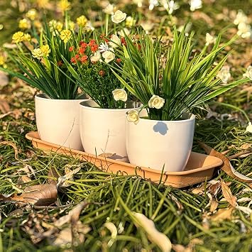 12 Inch Plastic Rectangular Plant Saucers Tray, Plant Drip Trays for Watering, Planter Pot Saucer Tray for Indoor and Outdoor Plants, Light Brown