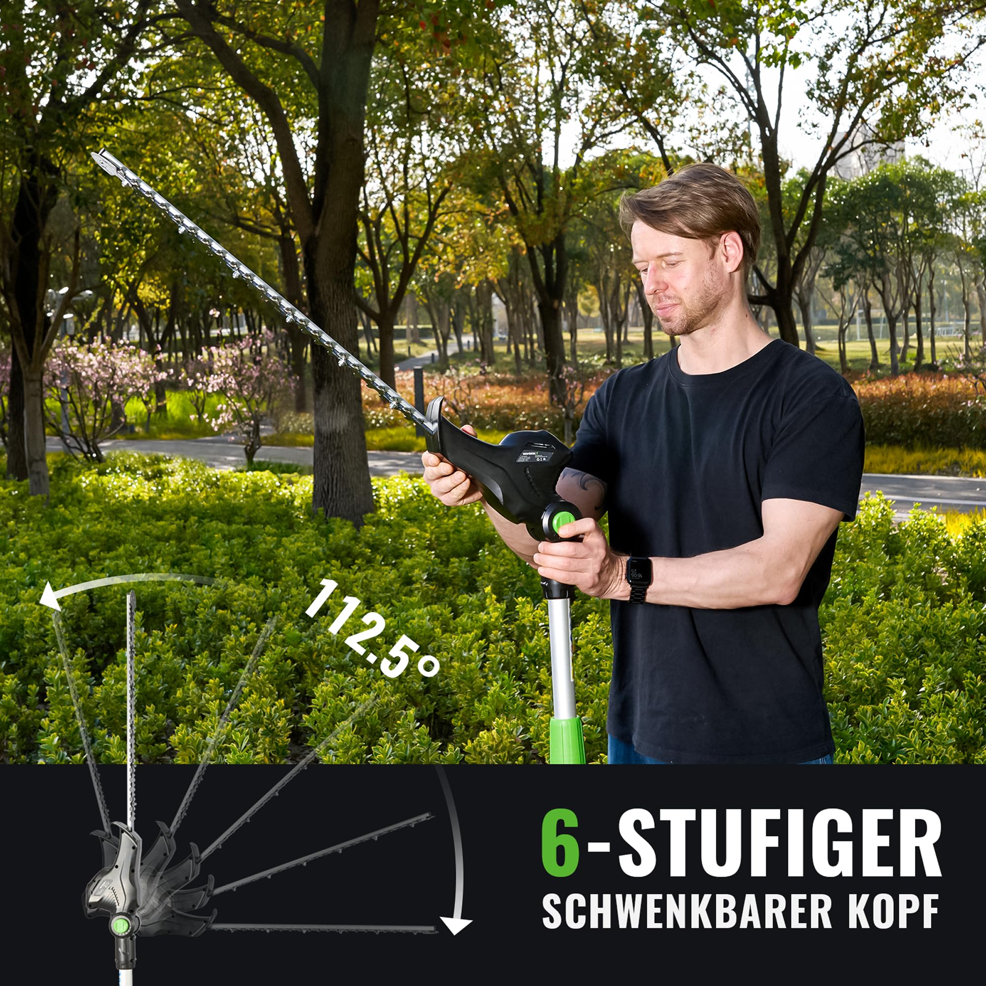 NovorikX Stab-Heckenschere, kabellos, 20 V, mit batteriebetriebener 50,8 cm elektrischer Heckenschere, 3 m Reichweite, mit Verlängerungsstange, mehrere Winkel zum Beschneiden von Sträuchern