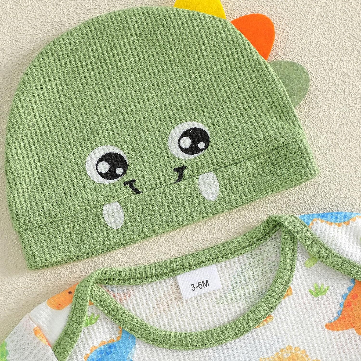 Lamuusaa Newborn Baby Boy Clothes 0 3 6 12 18 Months Short Sleeve Dinosaur Romper Waffle Long Pants Hat Summer Outfit - Image 4