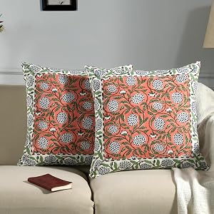 Ridhi Hand Block Print Dark Salmon Pink 20x20 Set of 2 - Modern Farmhouse Pillow Covers Decorative Cotton