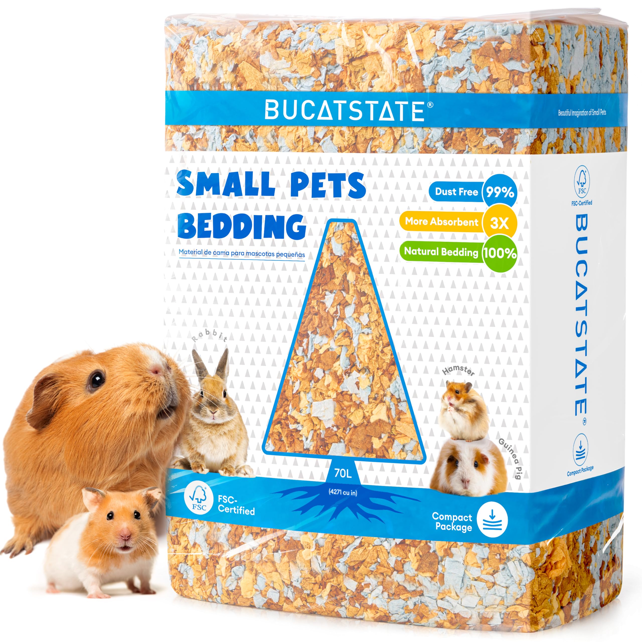BUCATSTATE Hamster Bedding 70L, Truly 99% Dust-Free Small Animal Paper Bedding Odor Control, Soft Gerbil Litter for Guinea Pig Rabbit Rat Syrian Dwarf Hamsters (Harvest Sunset)