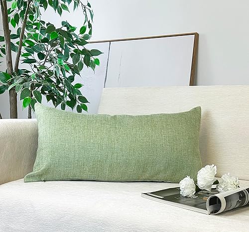 Aiking Home - Funda de almohada tejida de lino sintético fino, tamaño 12 x 24 pulgadas, musgo