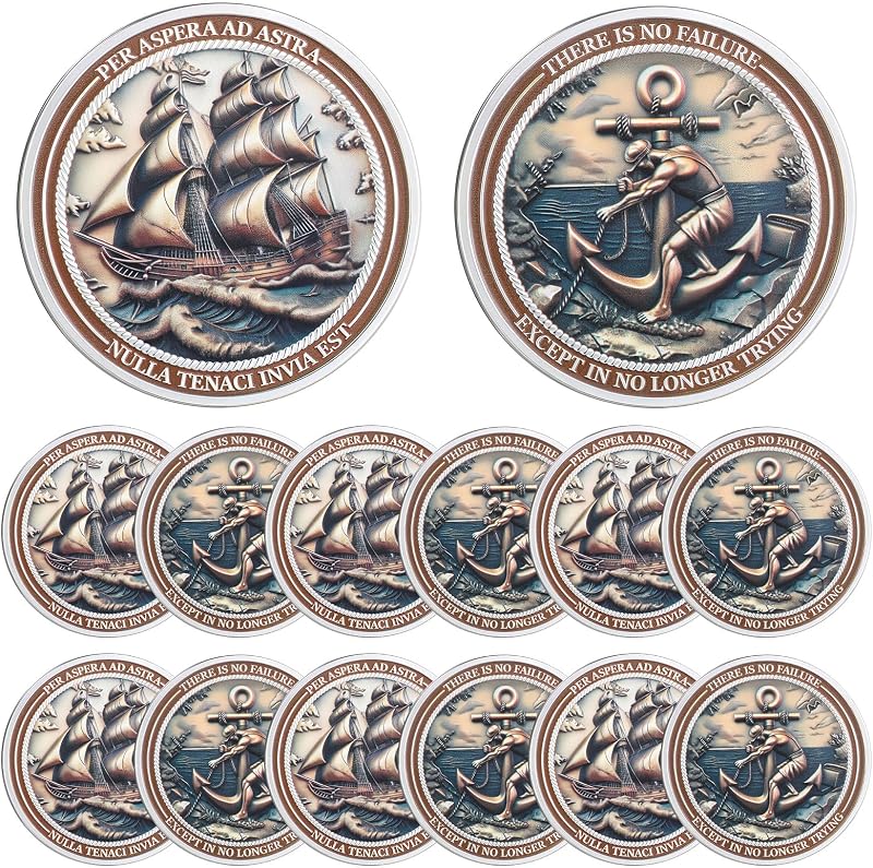12 Pcs Navy 250th Anniversary Challenge Coin 1.38 Inch 250th Anniversary Coin Sailor's Creed Challenge Anchor Inspiration Pocket Token for Courage Adventure Souvenir(Anchor Style)