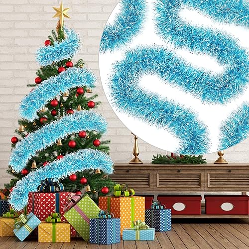 Guirnalda de oropel de Navidad de 50 pies, guirnalda metálica con punta de escarcha, decoración de árbol de Navidad, corona brillante para