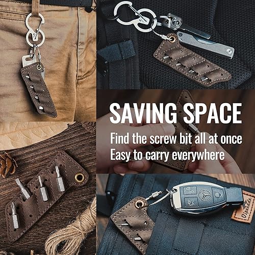 Miniatura 6 de KeyUnity KU03 Titanium EDC 6 en 1 multiherramienta mosquetón de liberación rápida y KA06 funda de cuero organizador de puntas de tornillo