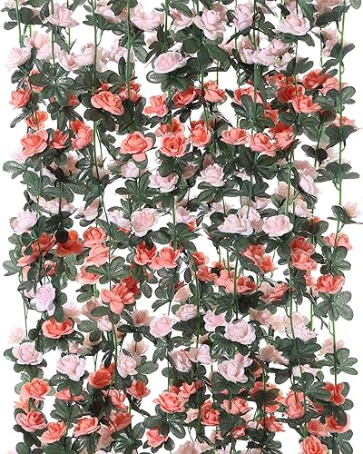 Miniatura 2 de Party Joy 5 guirnaldas de flores artificiales de 41 pies, flores artificiales para colgar, hiedra rosa, cestas colgantes de arco de boda, decoración