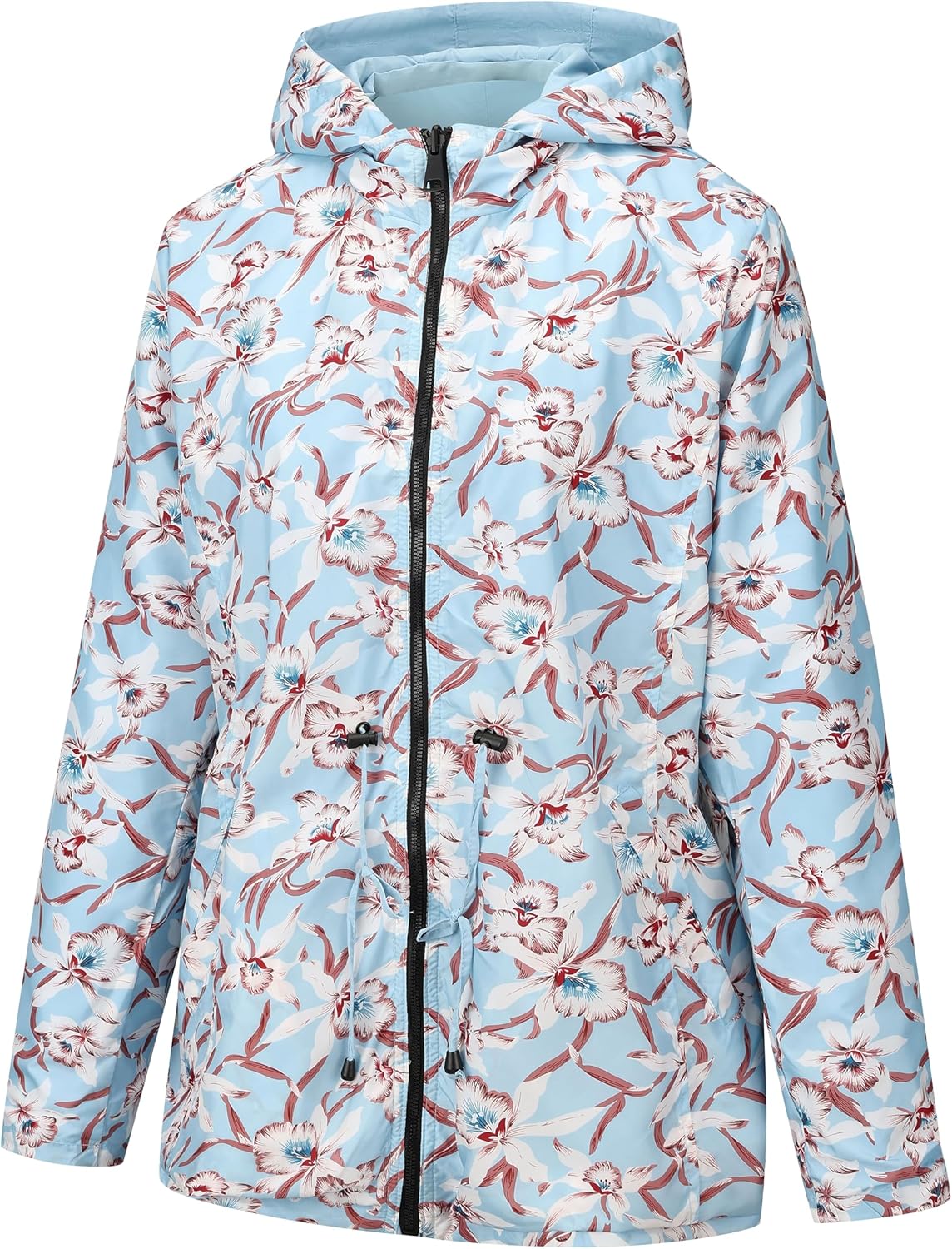 Geschallino Women's Casual Reversible Coat Plus Size Floral Print Windbreaker Lightweight Jacket with Hood - Image 4