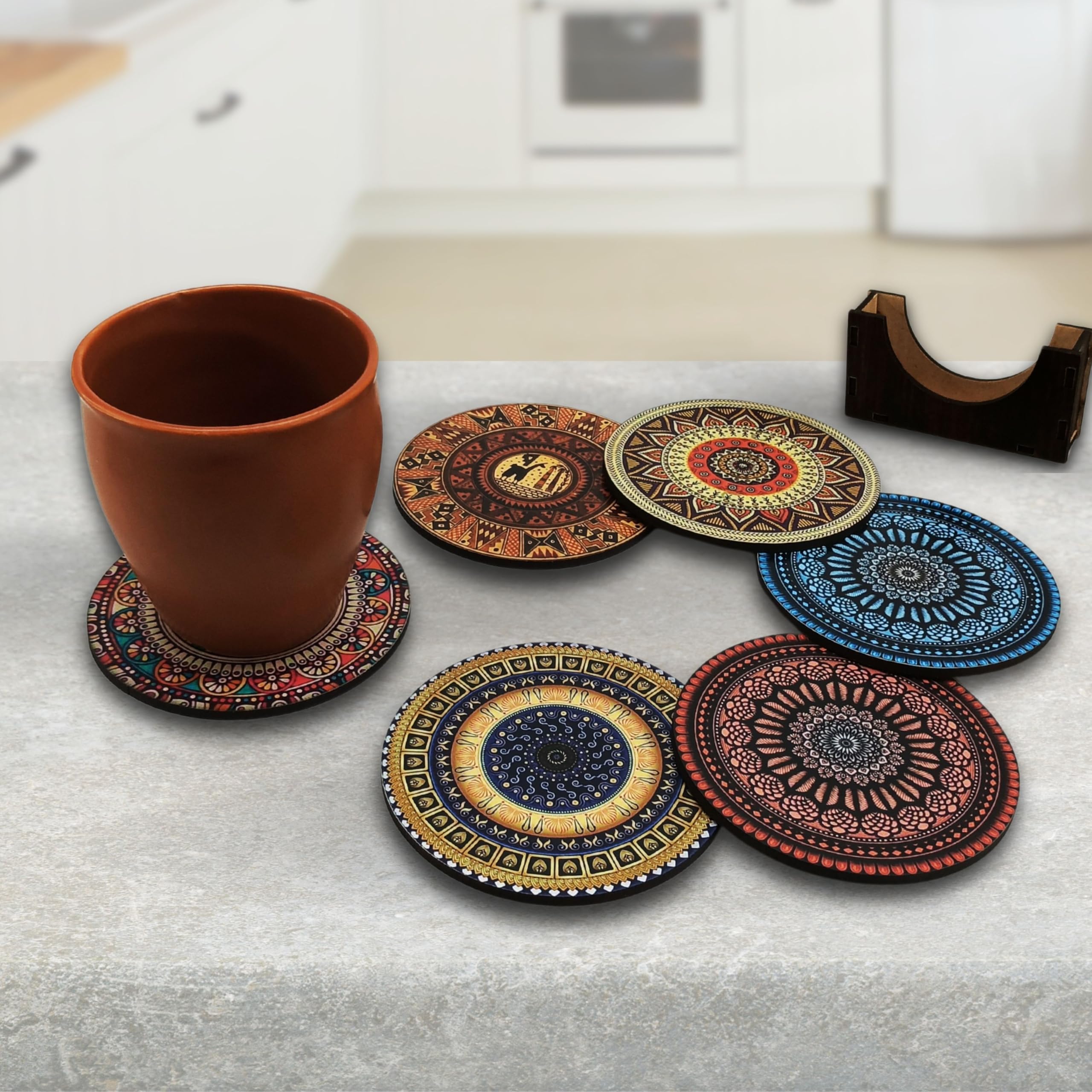 Indulge Homes Mandala Design Wooden Coaster - Set of 12 | Coasters for Home & Office Decor | Coaster Set for Dining Table Hot Pots, Tea, Coffee Mugs | Dining Table Decor Accessories (3.5X3.5 Inches) (B0DCZSV3SH) Amazon Price History, Amazon Price Tracker