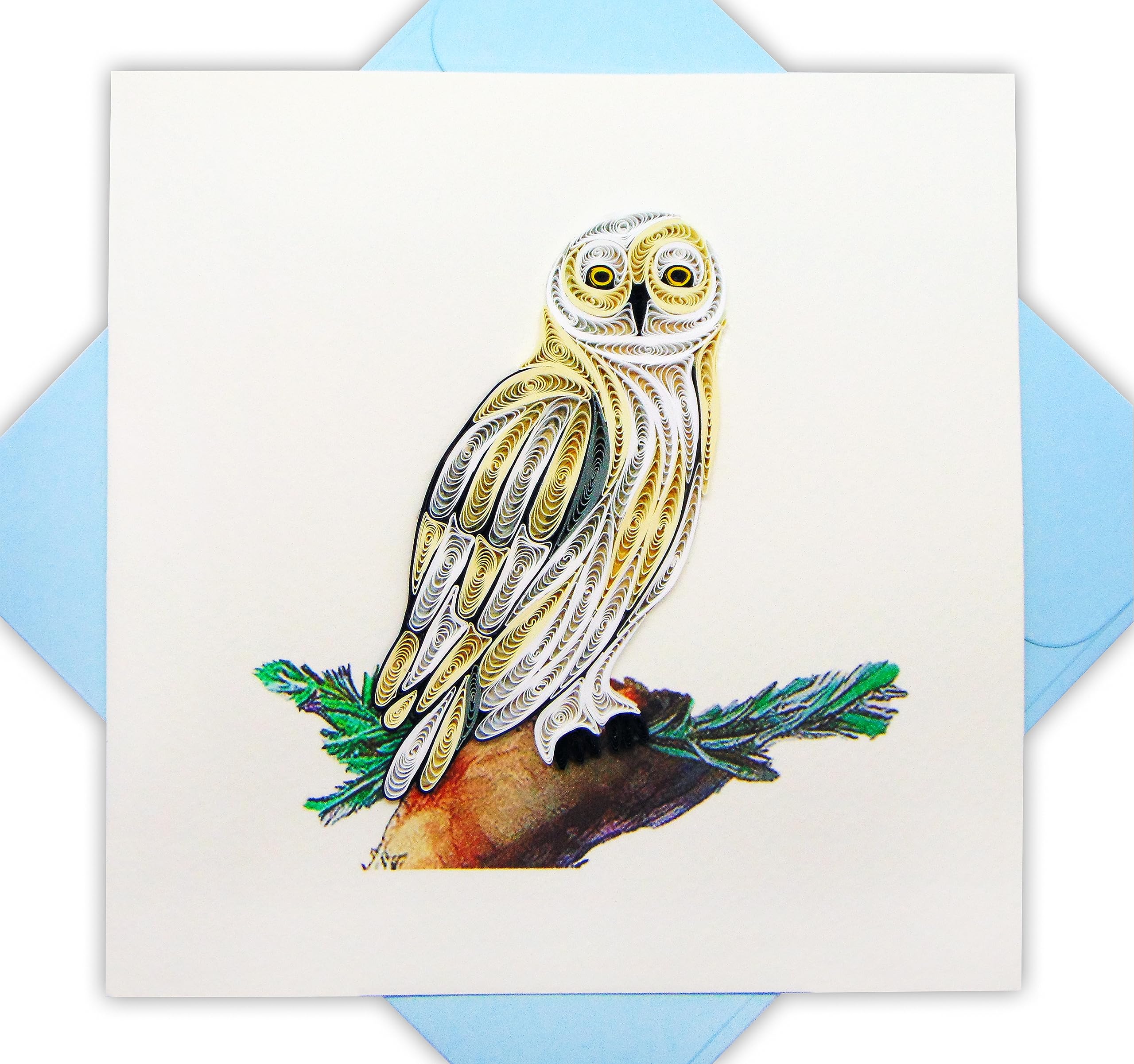 Snowy Owl, Quilling Card 3D,Unique Dedicated Handmade, Design Greeting Card for Birthday, Valentine's Day, Mothers Day, Spring, Fathers Day,