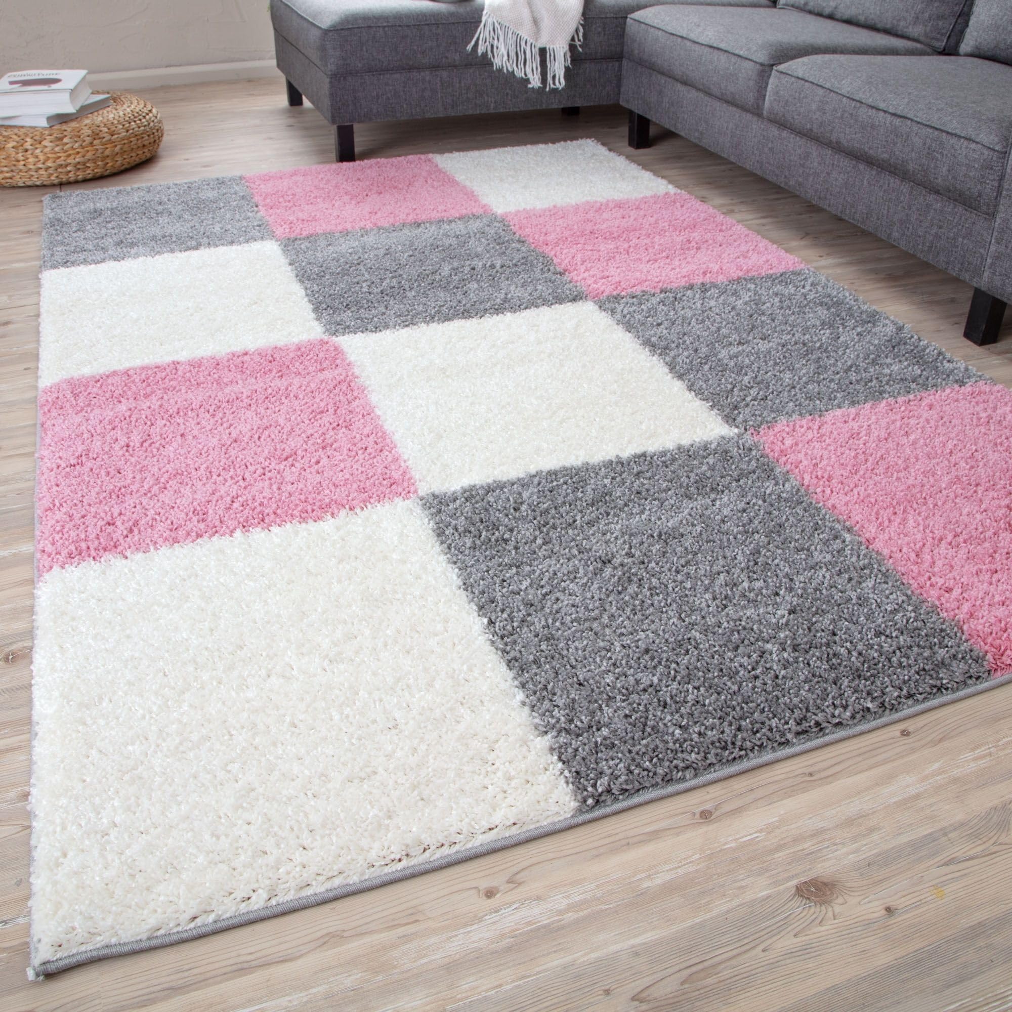 THE RUGS Area Rug โ Modern Luxury Shaggy Rug, Multicolour Pattern Carpet, Ultra Soft for Bedroom, Living Room, Kids Room, (240x340 cm, Pink) โ image 1