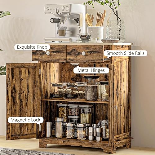 Vista 16 de HOMCOM Sideboard with Solid Wood Countertop, Modern Kitchen Storage Cabinet, Coffee Bar Cabinet with 2 Drawers, Doors and Adjustable Shelf, Black