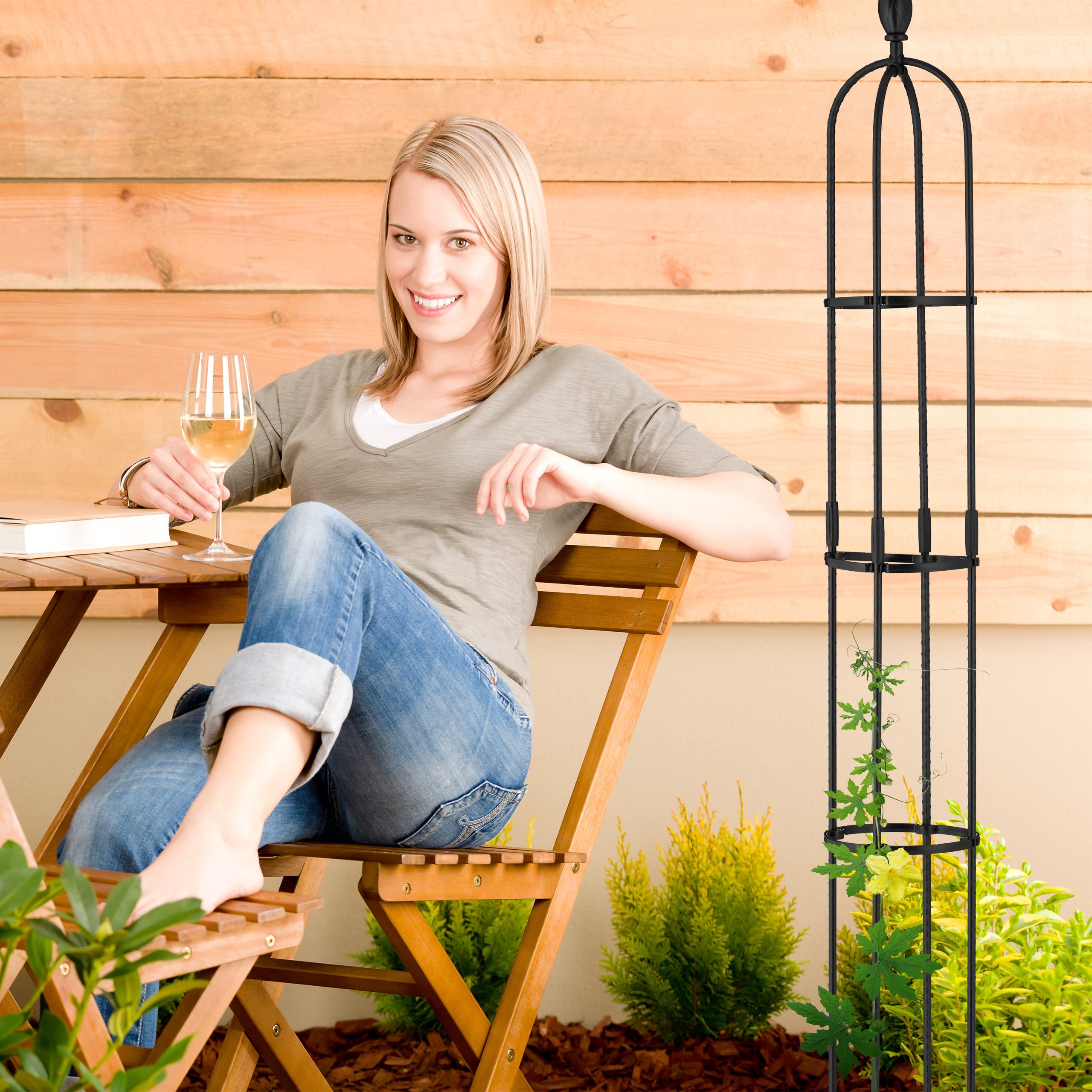 Relaxdays Set da 2 Obelischi per Rampicanti, Graticolato per Piante, Rose, Edere, Accessori da Giardino, Metallo, Nero