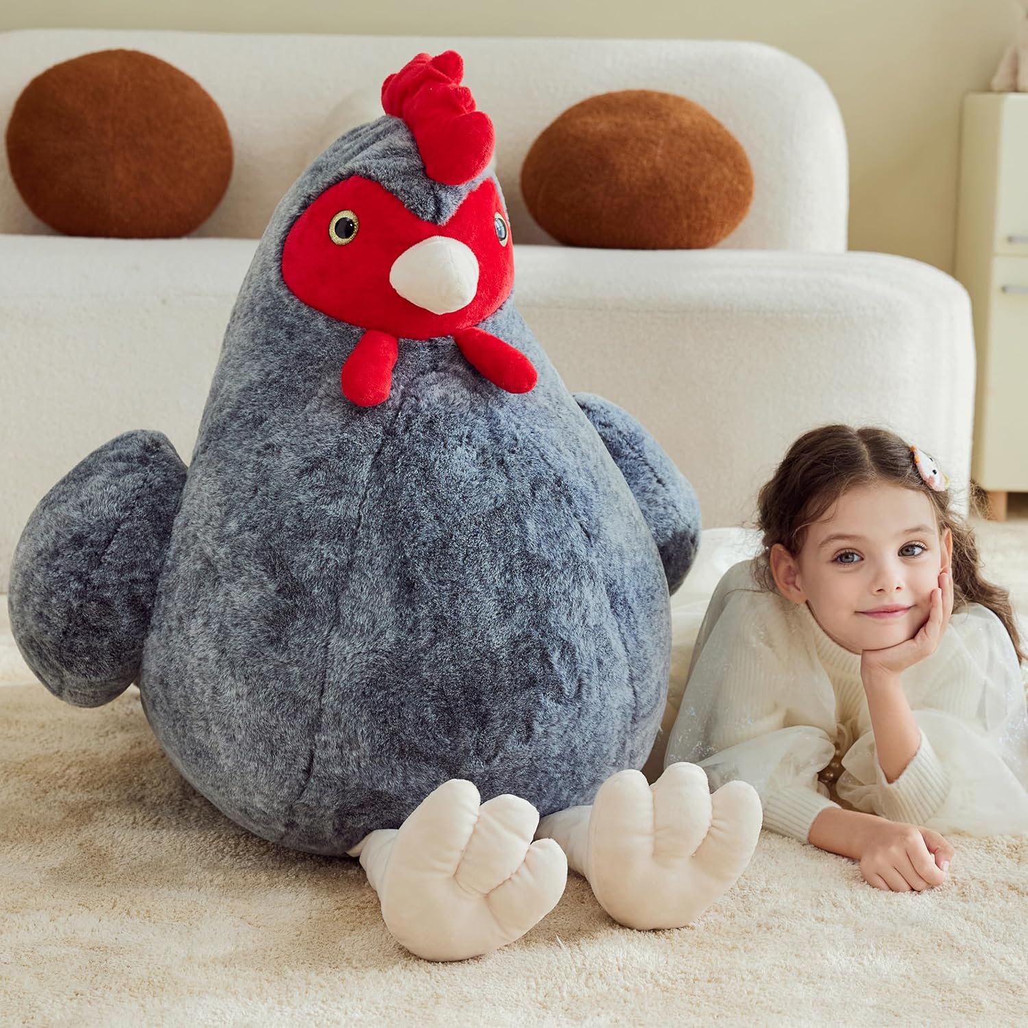 IKASA Giant Chicken Stuffed Animal Plush Toy,Big Large Jumbo Soft Toys,25.5" Cute Huge Size Fluffy Plushy Oversized Fat Plushie,Gifts for Kids