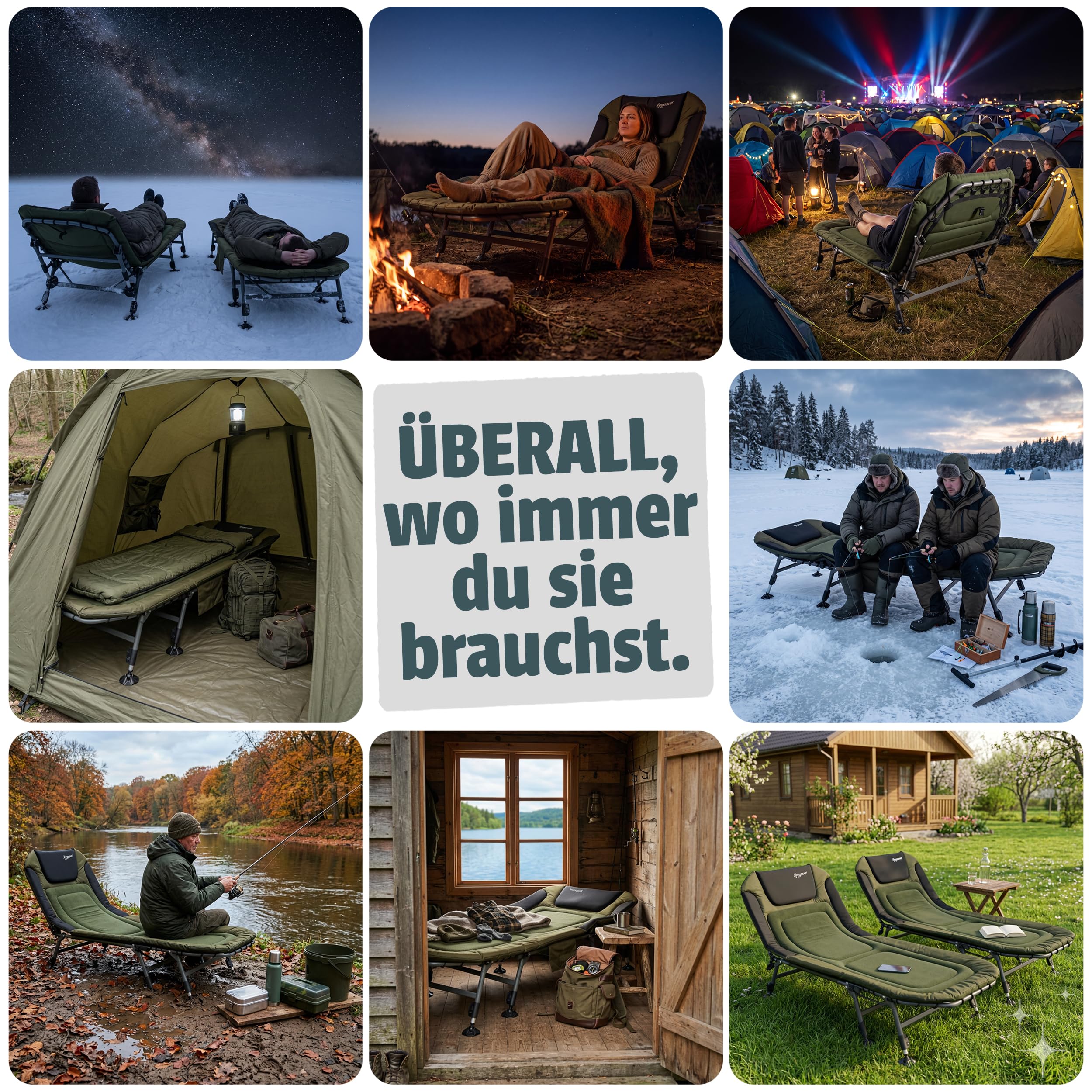 Kingpower Karpfenliege 8 Bein Angelliege Campingliege Bedchair Feldbett | Grün, stabil, bequem, Angeln, Fischen