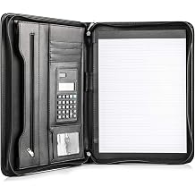 Cossini Black Superior Vegan Leather Business Portfolio with Zipper &ndash; Padfolio All-in-One. Smartest Protective 10.1 Inch Tablet Sleeve, Presentation Slot, Solar Calculator, Card Storage, Writing Pad