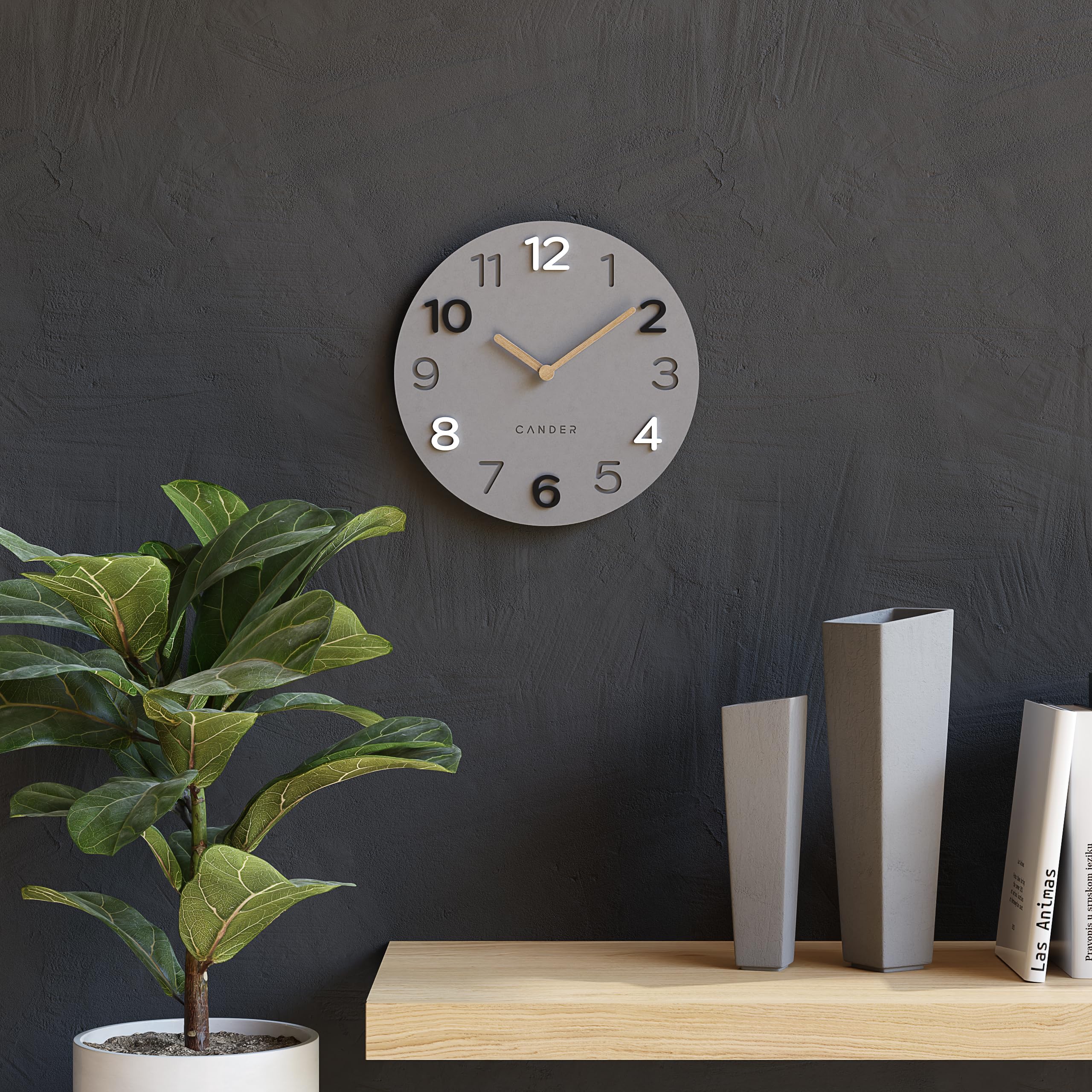 Cander Berlin MNU 2830 C Wanduhr lautlos MDF ohne Tickgeräusche 30 cm analog Wohnzimmer Büro modern Vintage Holzzeiger