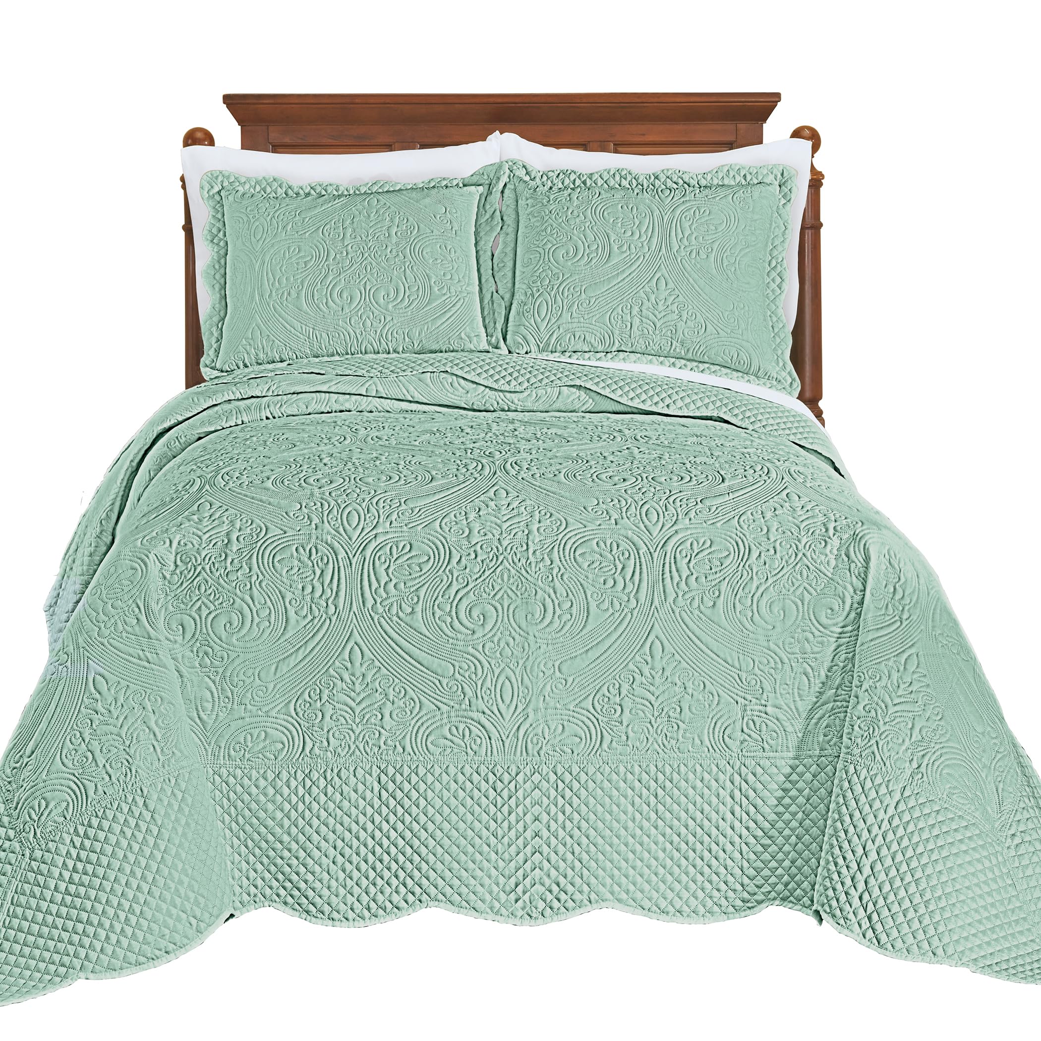 Collections Etc Luxe Textured Diamond Design Scalloped Edge Oversize Bedspread Seaglass King