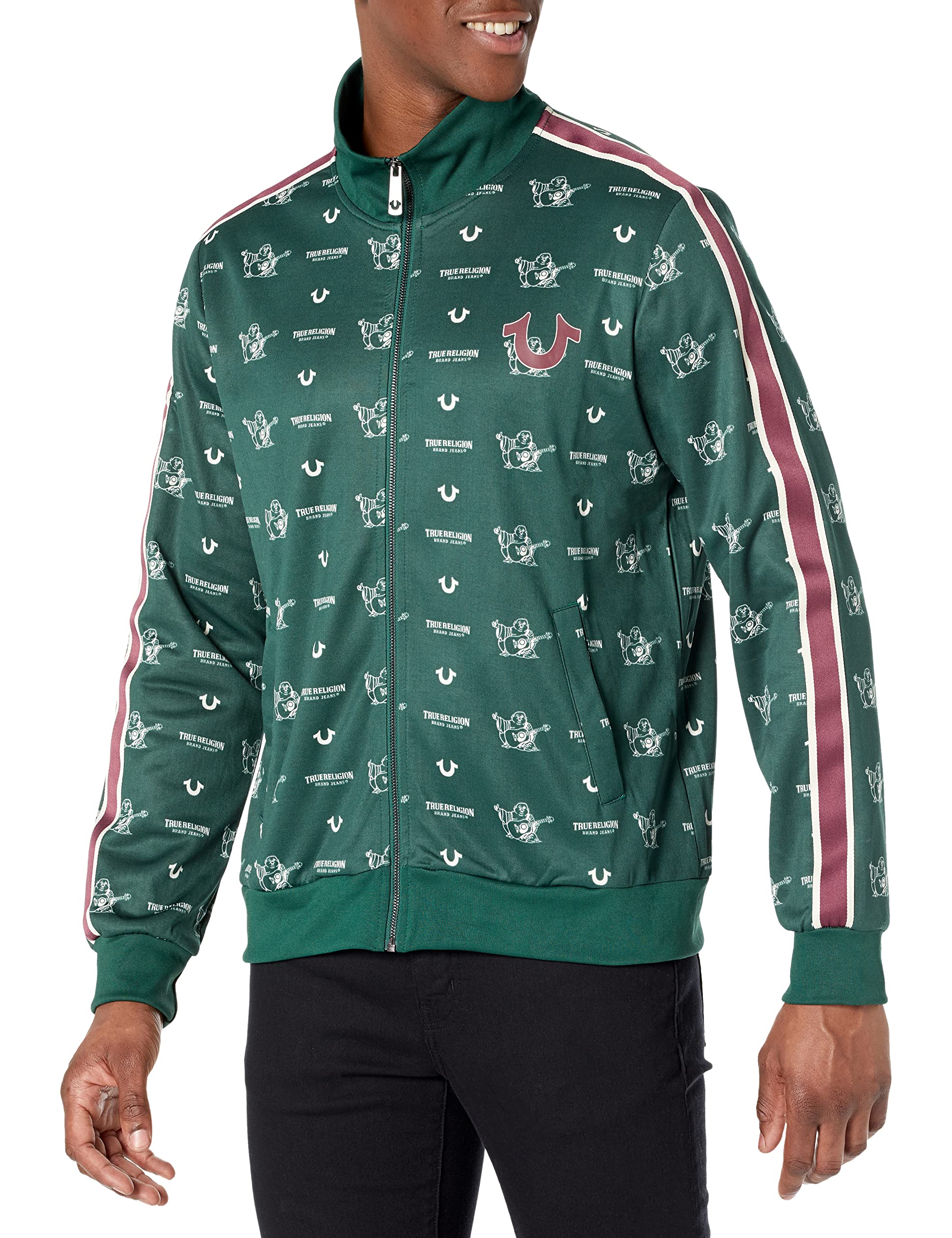 True Religion Men's Monogram Track Jacket, Emerald Green, M