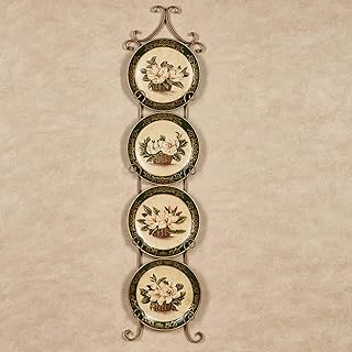 Touch of Class Magnolia Floral Decorative Plates Set of Four - Ceramic - Ivory, Dark Green, Gold - Table or Wall Accents for Dining Room, Kitchen, Sideboard, Hutch, Bar - Set of 4 Plates Only