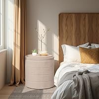 Taburet cu spațiu de depozitare Bonlife, scaun rotund pliabil cu cutie de depozitare, pentru living și dormitor, capacitate portantă 120 kg, bej, 43x43x45 cm 2