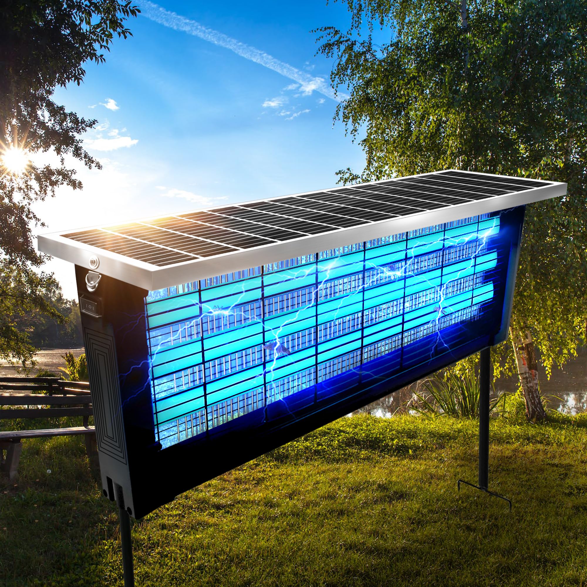 Powerful Large Solar Bug Zapper Outdoor for 4000 sq.ft, Rechargeable Mosquito Zapper with High Powered, Cordless Solar Fly Zapper for Patio Garden Backyard RV Camping Pond with 18W Solar Panel