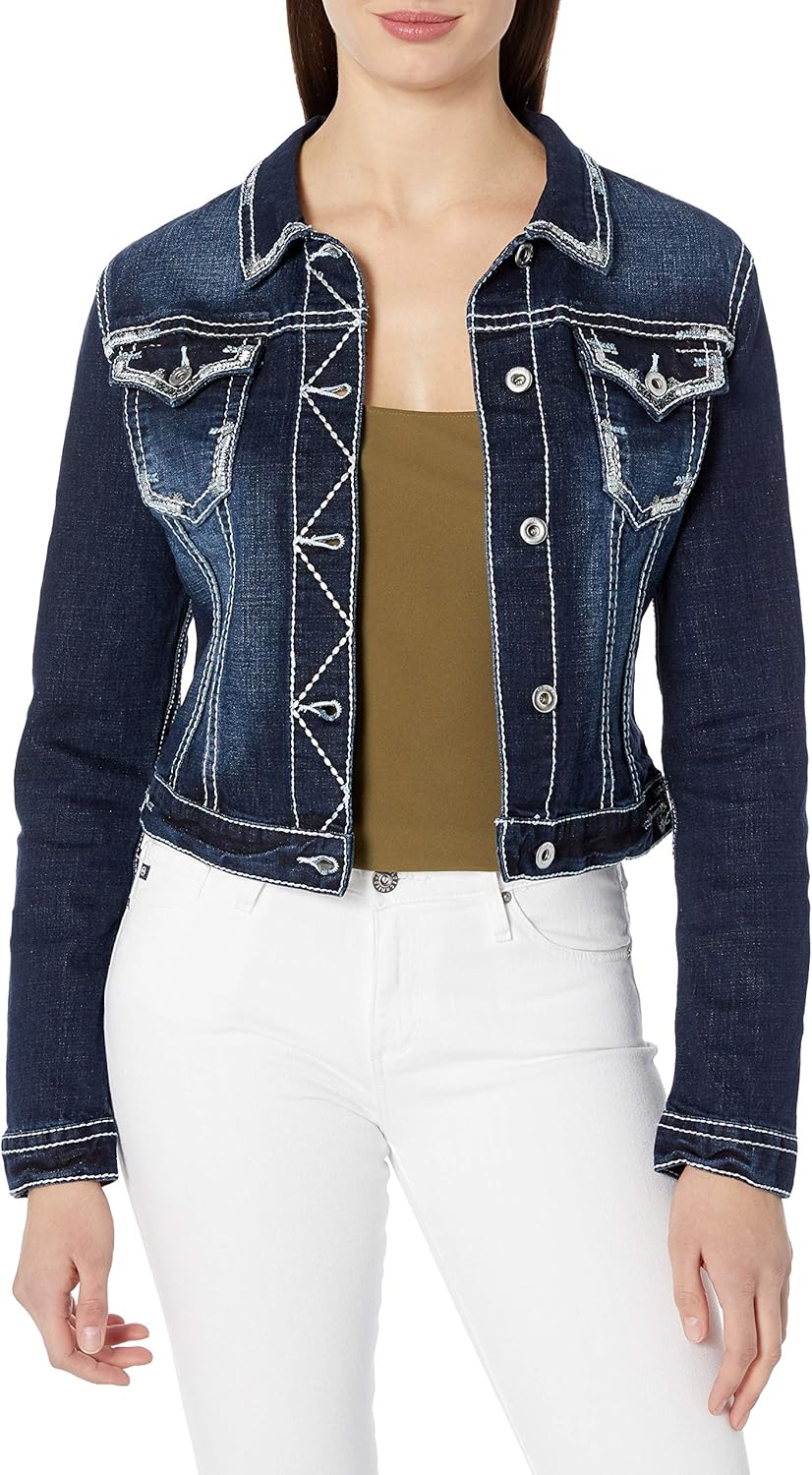 Grace in LA Women's Heavy Stitch Denim Jacket, Dark Indigo, M Buy