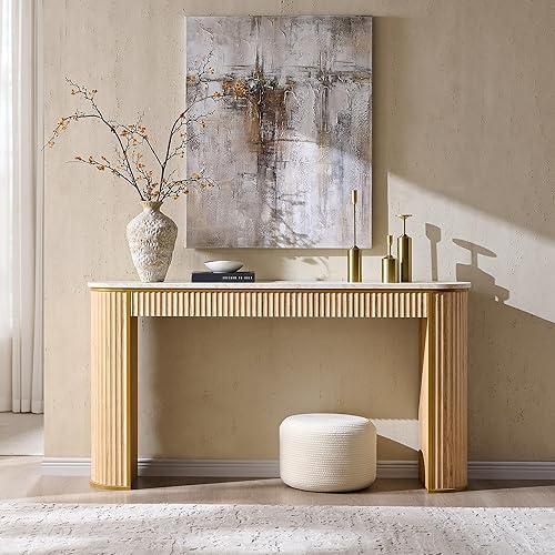 Miniatura 5 de OKD Moderna mesa consola acanalada, 63 pulgadas de largo para entrada estrecha y mesas de sofá para pasillo, mesa decorativa alta detrás del sofá