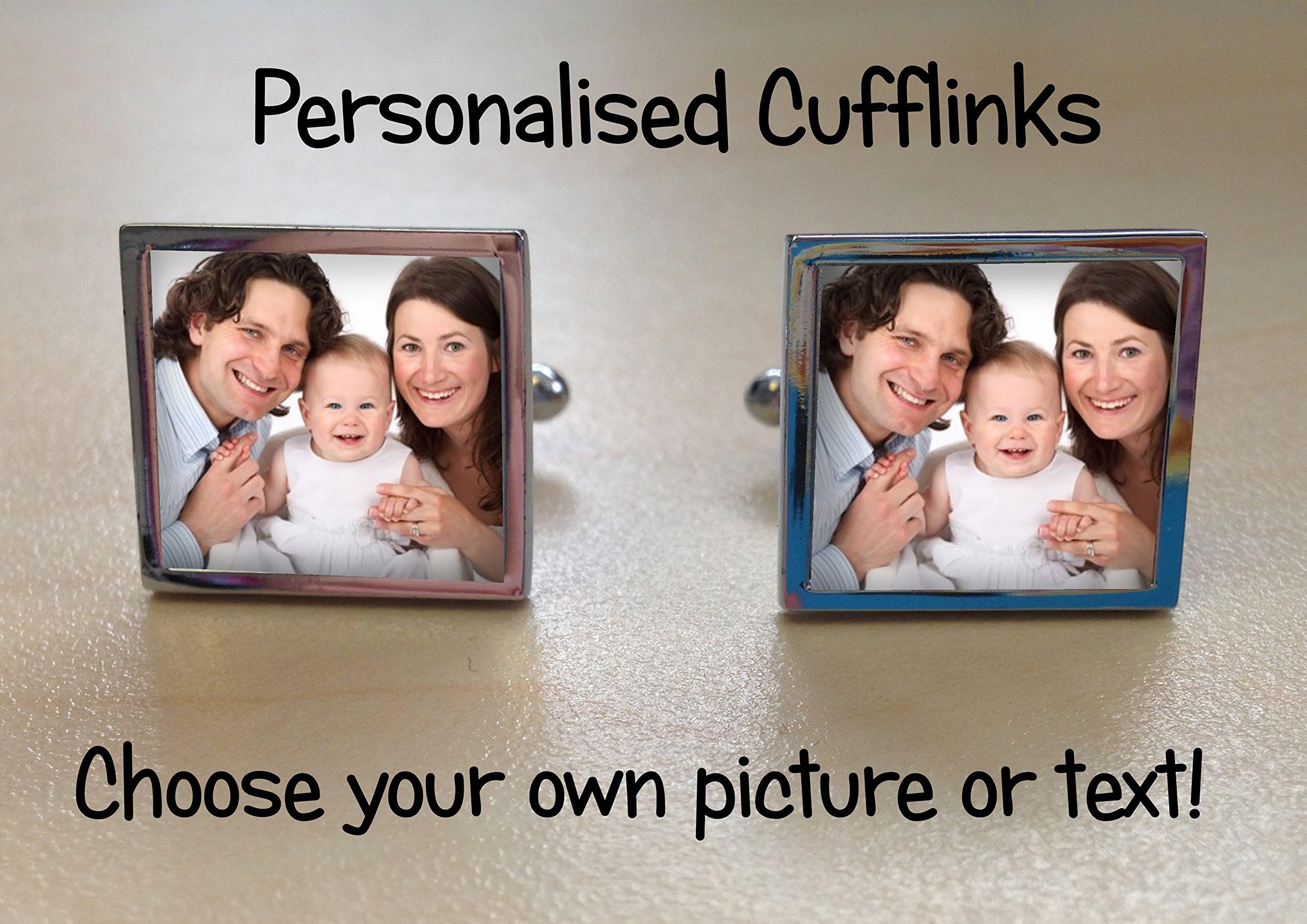 Fathers Day gift personalised photo cuff link with any photo, image, logo or text.