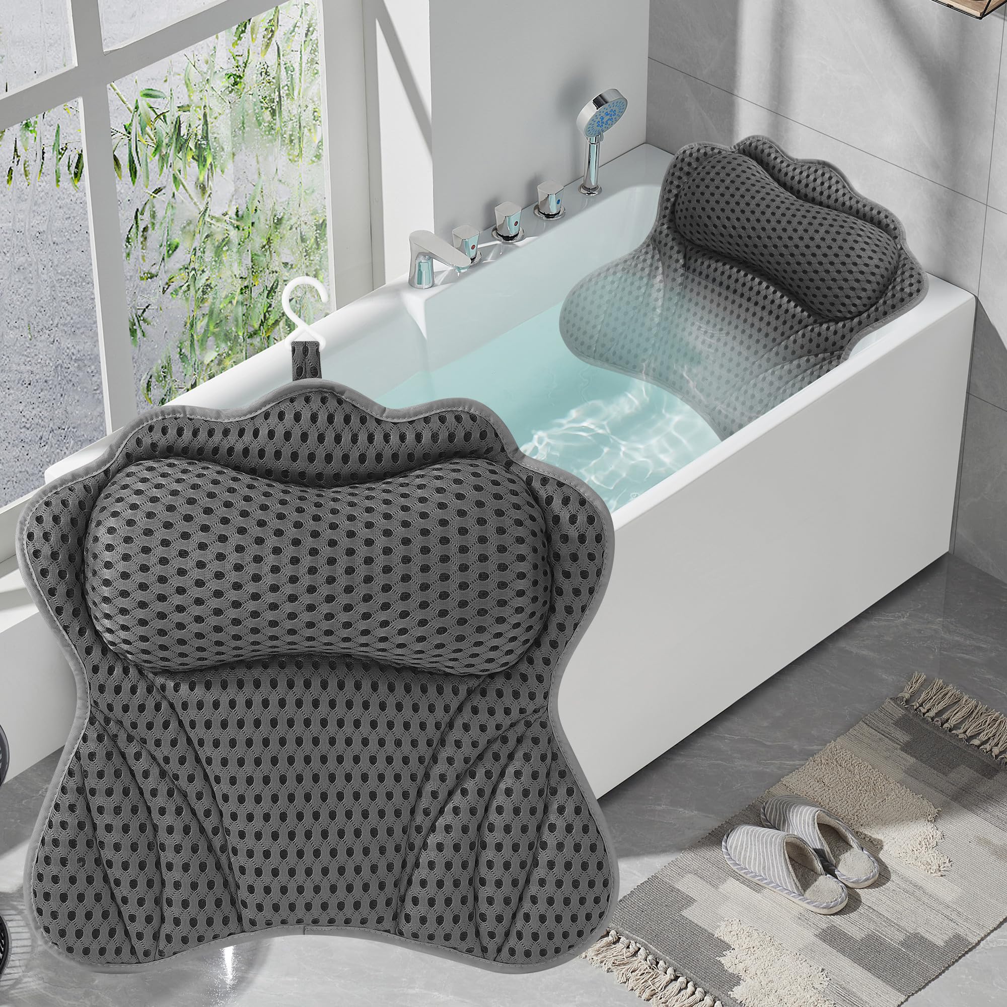 Ergonomisch Badkussen Met Zuignappen | Nekkussen Bad | Bad Kussen | Badkussens | Badkussens Voor In Bad | Hoofdsteun Bad | Jacuzzi Kussen | Zwart 7448100365385