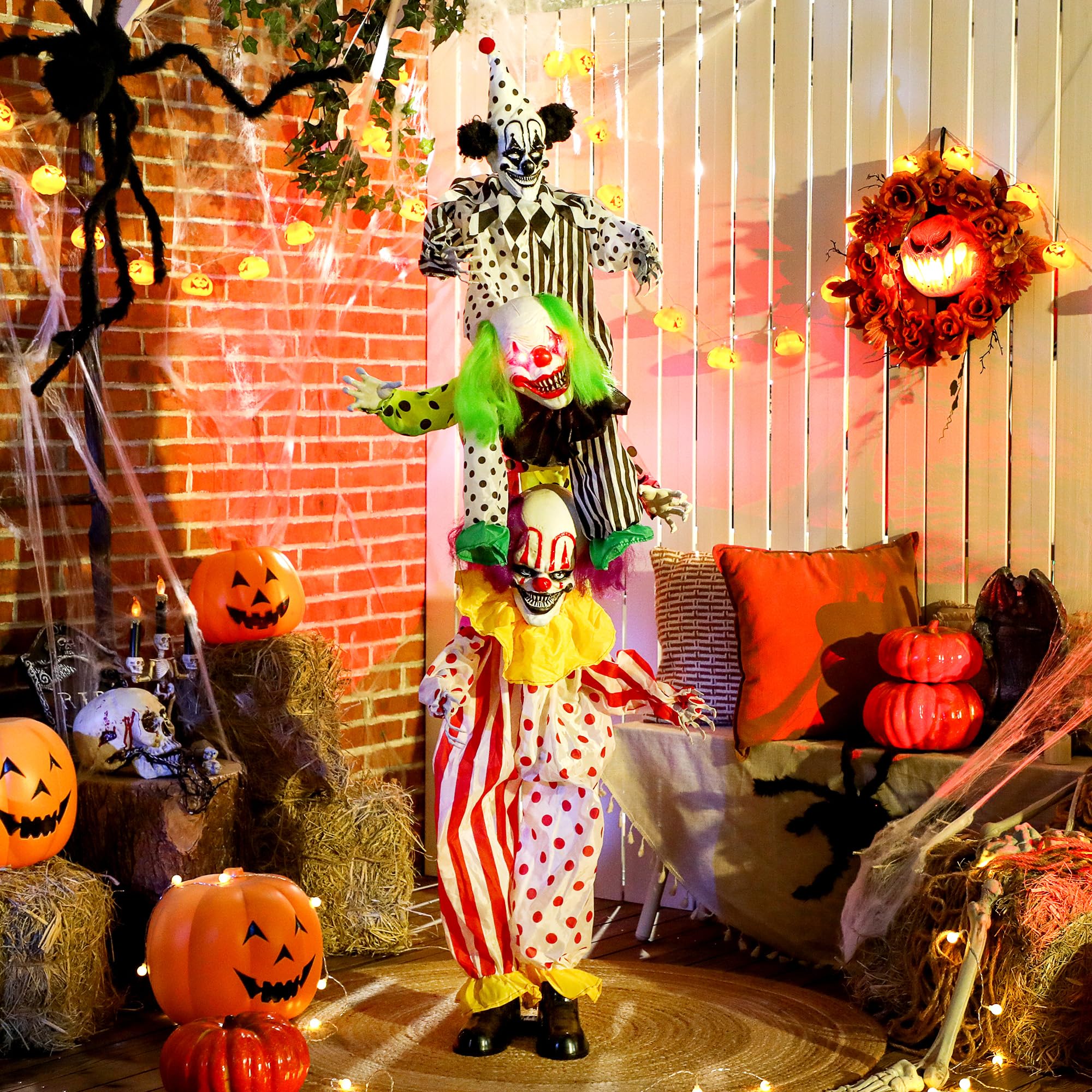 Outsunny Life Size Stackable Halloween Animated Clown Red Light Up Eyes — image 1