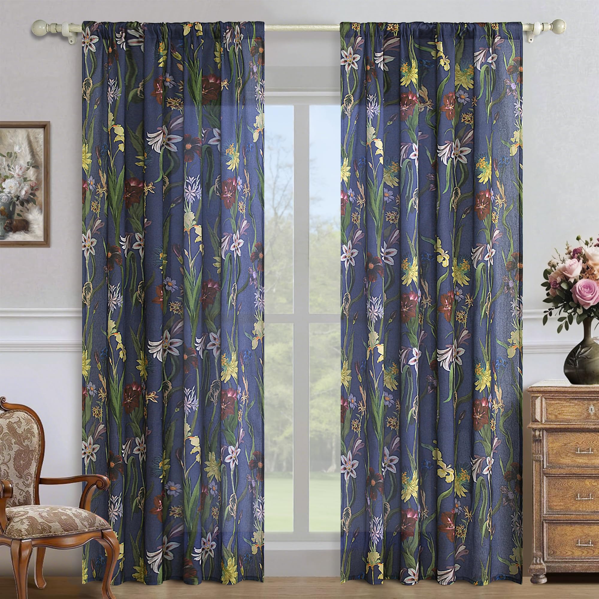 Schweek Boho Curtains 2 Panels 96 Inches Long for Living Room Navy Blue