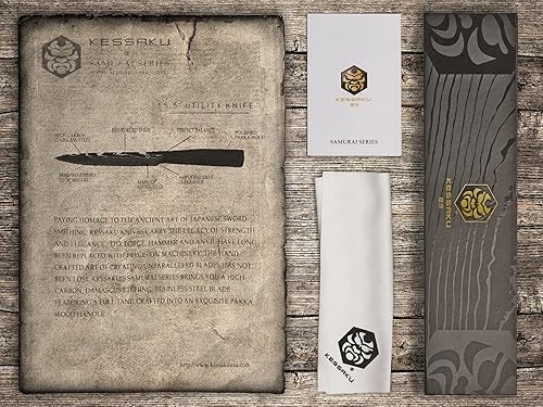 Miniatura 9 de Cuchillo utilitario  5.5 pulgadas  Serie Samurai  Cuchillo de cocina afilado  Acero inoxidable de alto carbono forjado 7Cr17MoV  Mango de madera con