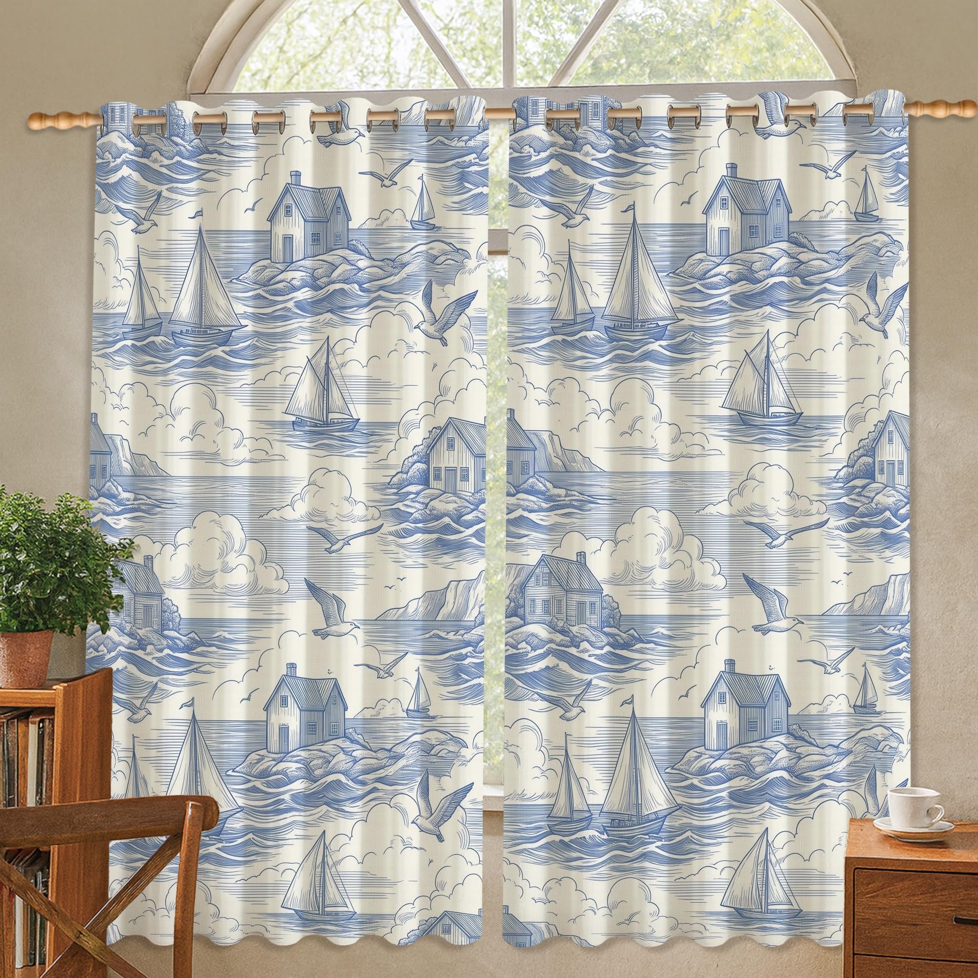 Rideaux occultants lavables pour obscurité totale de la chambre avec motif nautique