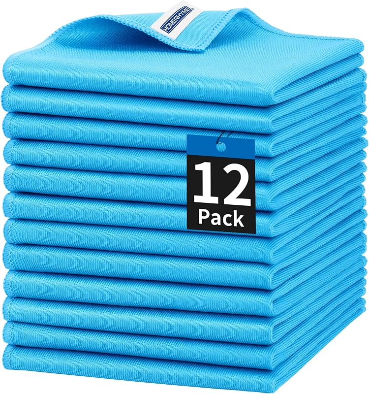 Microfiber Glass Cleaning Cloth, 12 Pack Window Glass Cleaning Rags, Reusable Lint-Free Streak Free Polishing Cloth Wipes for Stainless Steel, Eyeglasses, Mirrors, Screens & Lenses,12" 12"
