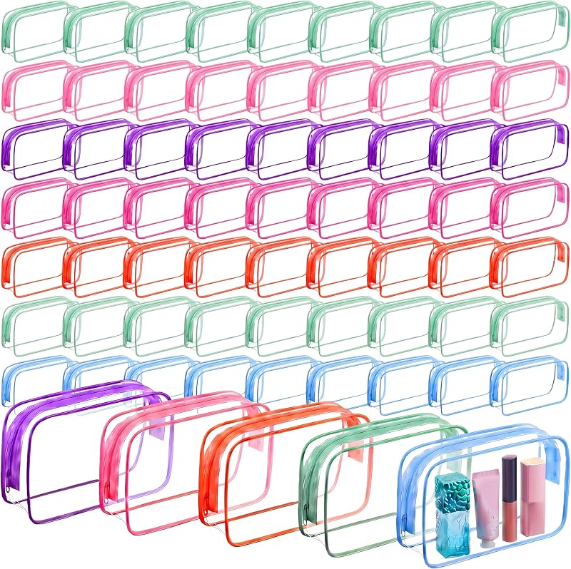 Sanwuta 120 necessaires transparentes de PVC com zíper, cores Candy Colors